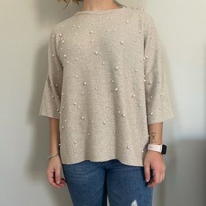 Nude Sweater with Pearl Details
